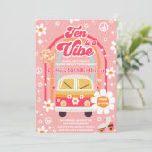 Retro Hippie Rainbow Ten Is A Vibe 10th Birthday Einladung (Stehend Vorderseite)
