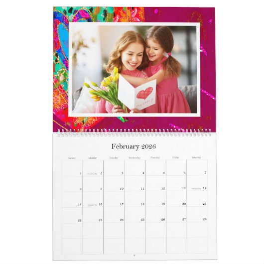 Retro Hippie Red Turquoise Heart Custom 2024 Foto Kalender (Feb 2026)