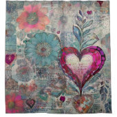 Retro Hippie: rosa Herz-Duschvorhang Duschvorhang (Vorderseite)