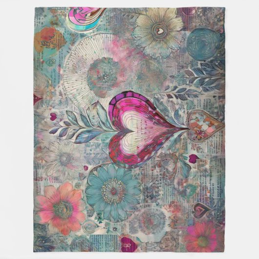 Retro Hippie: Rosa Herz Fleece Blanket (Vorderseite)