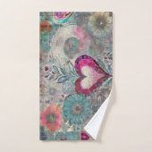 Retro Hippie: Rosa Herz-Handtuch-Set Badhandtuch Set (Handtuch)