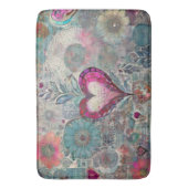 Retro Hippie: rosa Herzklopfmatte Badematte (Vorderseite Vertikal)