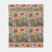 Retro Hippie: Roter Blumengarten Fleecedecke (Vorderseite)