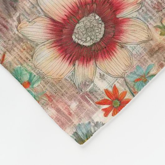 Retro Hippie: Roter Blumengarten Fleecedecke (Ecke)