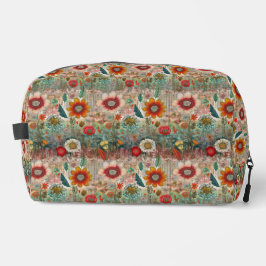 Retro Hippie: Roter Blumengarten Toilettenbeutel Waschbeutel