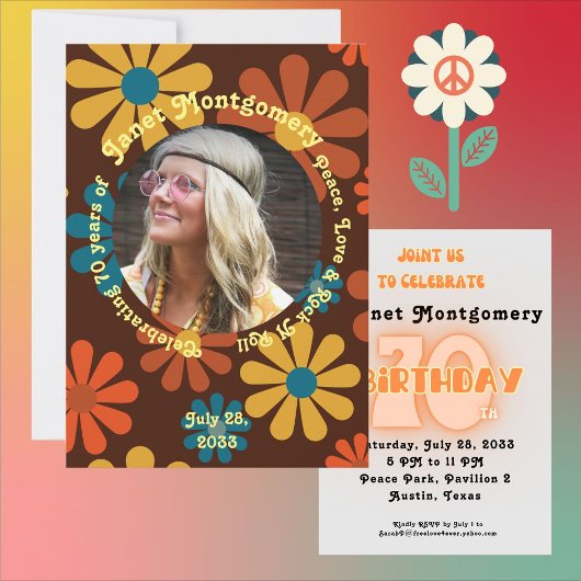 Retro Hippie Sunrise Peace 70. Foto Geburtstag Serviette