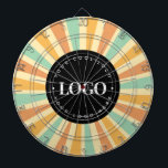 Retro Hippie Sunshine Sun Business Logo Groovy Dartscheibe<br><div class="desc">Mit diesem coolen Dartboard mit Retro-Sonnenschein und individuellem Logo fördern Sie Ihr Geschäft. Fügen Sie einfach Ihre eigenen Informationen hinzu,  indem Sie auf "Personalisieren" klicken.</div>