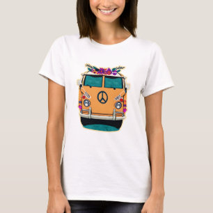 Retro-Hippie-Van Blumen Vintage-Farben Kunst T-Shirt