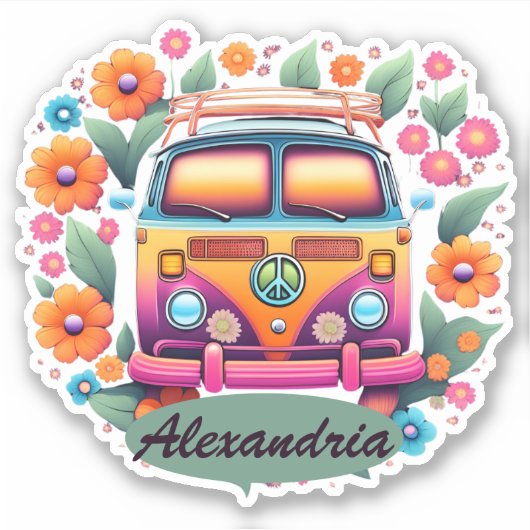 Retro Hippie Van Monogram wasserdicht Aufkleber (Vorderseite)