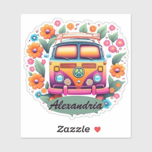 Retro Hippie Van Monogram wasserdicht Aufkleber (Blatt)