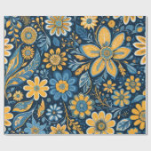 Retro Hippie Vintage Blume Design Yellow Blue Geschenkpapier (Flach)
