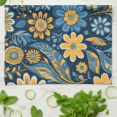 Retro Hippie Vintage Blume Design Yellow Blue Geschirrtuch (Gefaltet)