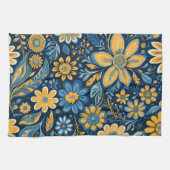 Retro Hippie Vintage Blume Design Yellow Blue Geschirrtuch (Horizontal)