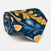 Retro Hippie Vintage Blume Design Yellow Blue Krawatte (Gerollt)