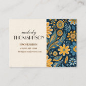 Retro Hippie Vintage Blume Design Yellow Blue Visitenkarte (Vorderseite)