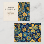 Retro Hippie Vintage Blume Design Yellow Blue Visitenkarte (Vorne/Hinten)