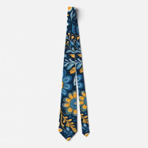 Retro Hippie Vintage Blumen Design Gelb Blau Krawatte