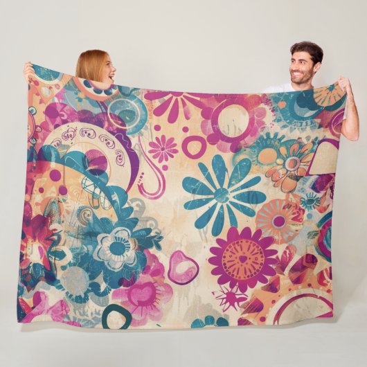 Retro Hippie: Wilde Blume Fleecedecke (Beispiel)