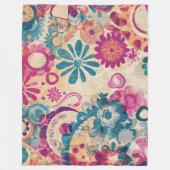 Retro Hippie: Wilde Blume Fleecedecke (Vorderseite)