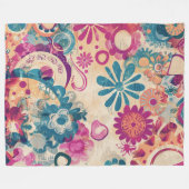 Retro Hippie: Wilde Blume Fleecedecke (Vorderseite (Horizontal))