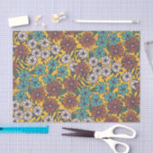 Retro Hippie Yellow Turquoise 70er Floral Muster Seidenpapier (Handwerk)