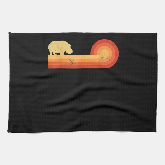 Retro Hippopotamus 60er 70er Hippo Geschirrtuch (Horizontal)