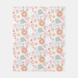 Retro Hippy 60er 70er Daisy Blume Peace Sign Pink Fleecedecke