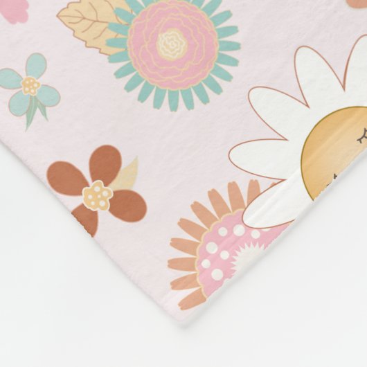 Retro Hippy 60er 70er Daisy Blume Peace Sign Pink Fleecedecke (Ecke)