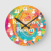 Retro Hippy 60er 70er Peace Sign Custom Runde Wanduhr (Vorderseite)