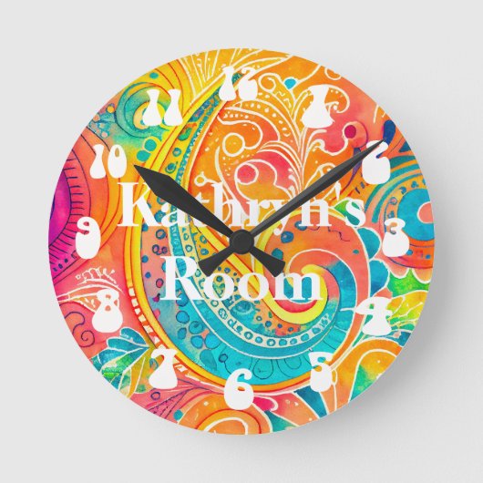 Retro Hippy 60er 70er Peace Sign Custom Runde Wanduhr (Vorderseite)