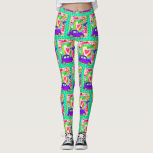 Retro Hippy Gefärbte Krawatte Car Heart 1960s 1970 Leggings
