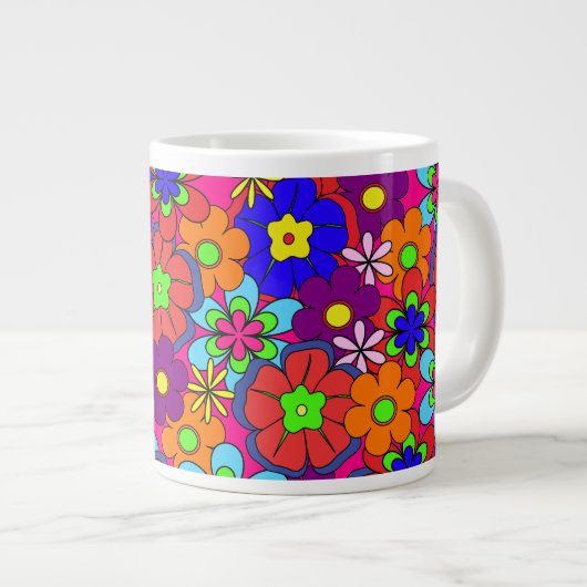 Retro Hippy Groovy Girly Floral Jumbo-Tasse (Vorderseite Rechts)
