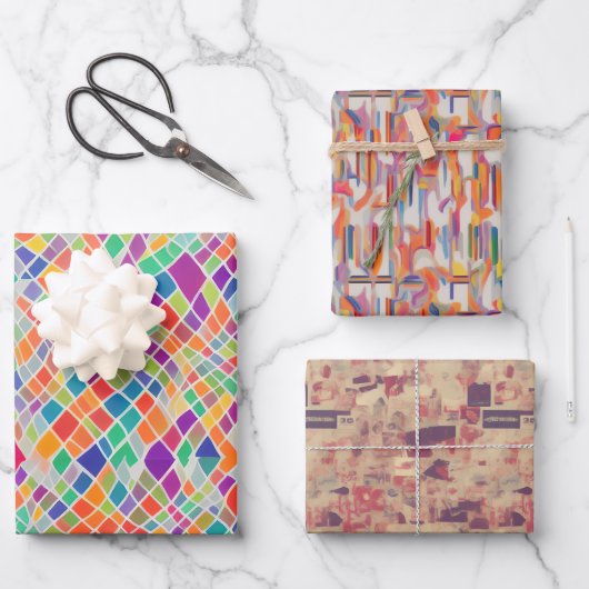 Retro Hippy Naturist (Nudist) Abstrakt Nostalgie Geschenkpapier Set (Vorderseite)