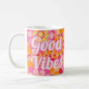 Retro Hippy Orange Pink Blume Gute Vibes Kaffeetasse