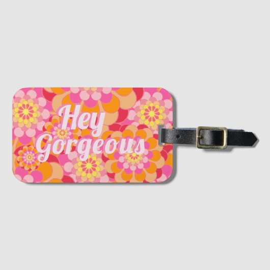 Retro Hippy Orange Pink Blume Hey wunderschön Gepäckanhänger (Vorderseite (Horizontal))