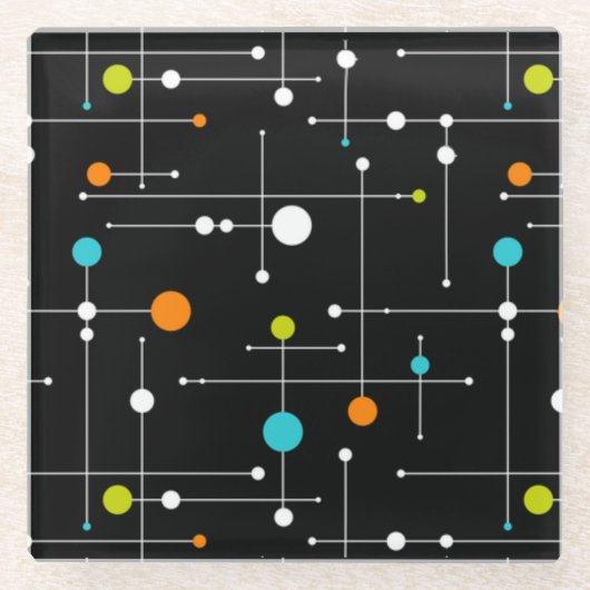 Retro Hipster Black Space Age Atomic Glasuntersetzer (Vorderseite)