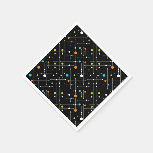 Retro Hipster Black Space Age Atomic Serviette (Ecke)