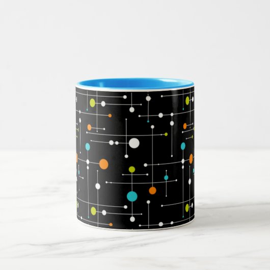 Retro Hipster Black Space Age Atomic Zweifarbige Tasse (Mittel)