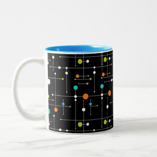 Retro Hipster Black Space Age Atomic Zweifarbige Tasse (Links)