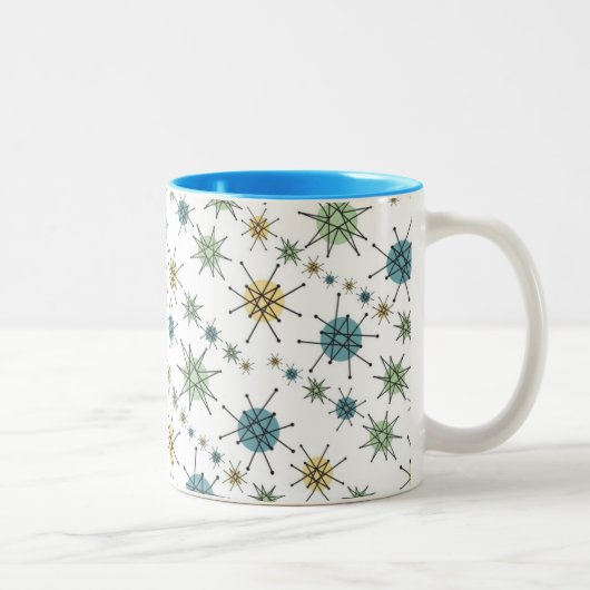Retro Hipster-geometrische AtomSternexplosion 11oz Zweifarbige Tasse (Rechts)