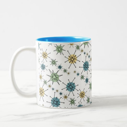 Retro Hipster-geometrische AtomSternexplosion 11oz Zweifarbige Tasse (Links)