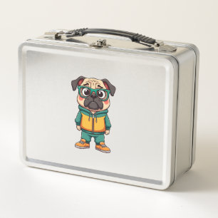 Retro-Hipster-Mopshund-Cartoon-Streetwear-Grafik Metall Brotdose