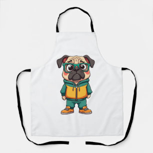 Retro-Hipster-Mopshund-Cartoon-Streetwear-Grafik Schürze