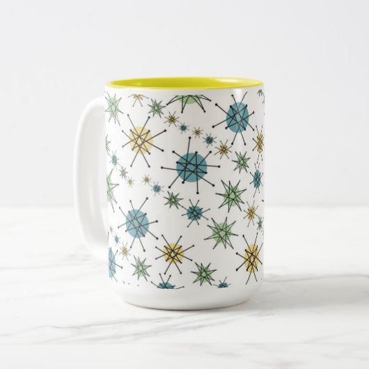 Retro Hipster-Raum-Alters-AtomSternexplosion 15oz Zweifarbige Tasse (Vorderseite Links)