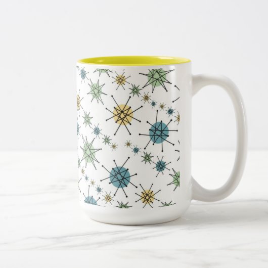 Retro Hipster-Raum-Alters-AtomSternexplosion 15oz Zweifarbige Tasse (Rechts)