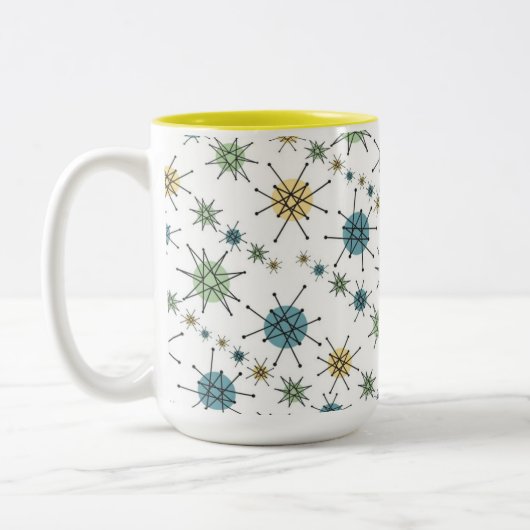 Retro Hipster-Raum-Alters-AtomSternexplosion 15oz Zweifarbige Tasse (Links)