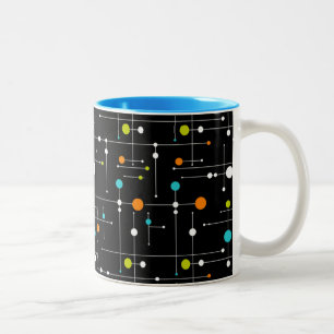 Retro-Hipster Schwarz Space Age Atomic Zweifarbige Tasse