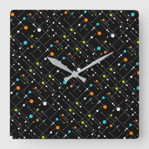 Retro-Hipster-Schwarz Weltraumzeitalter-Atomzeital Quadratische Wanduhr