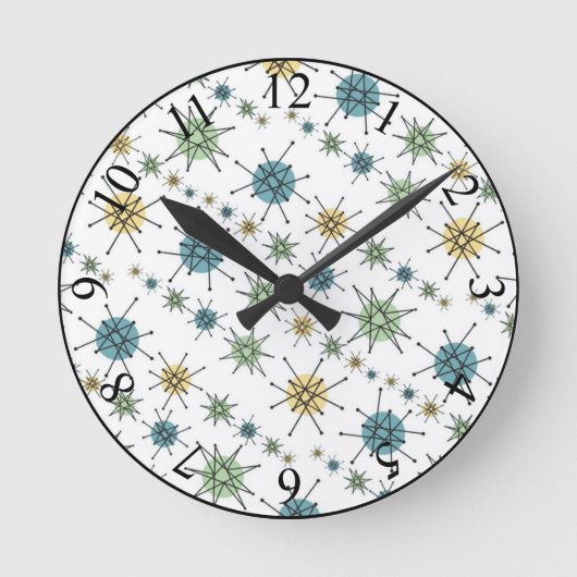 Retro Hipster Space Age Atomic Starburst Runde Wanduhr (Vorderseite)