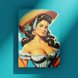 Retro Hispanic Cowgirl Postkarte